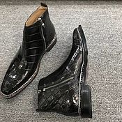 Обувь ручной работы handmade. Livemaster - original item Men`s half-boots with a zipper, crocodile skin, black color!. Handmade.