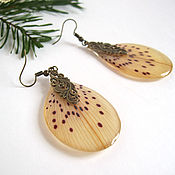 Украшения handmade. Livemaster - original item Yellow Earrings with Real Lily Petals Vintage Brass Jewelry. Handmade.