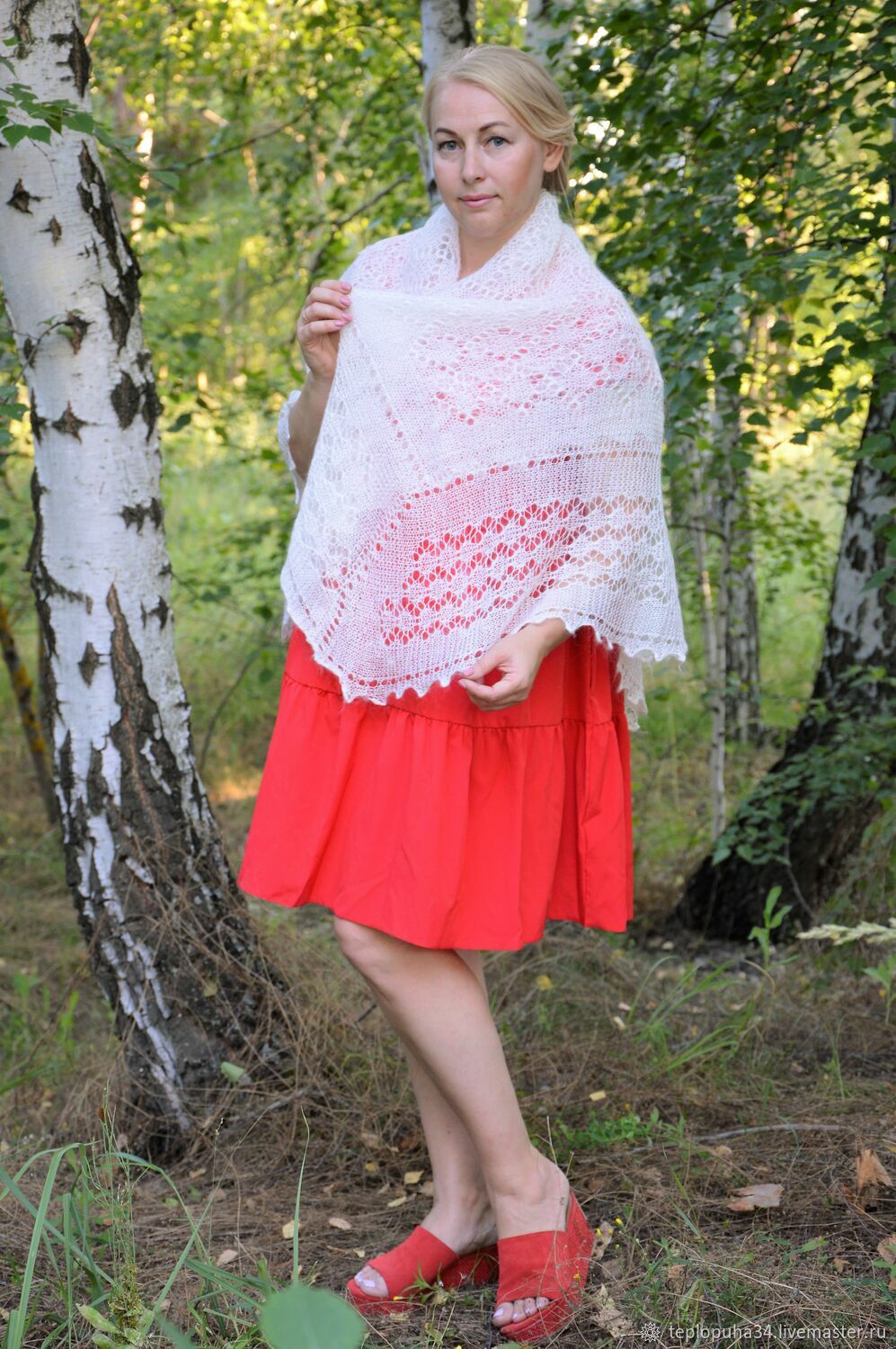 Ажурный пуховый платок "Шелковый путь" белый купить в интернет-магазине ...