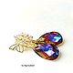 Золотые серьги с каплями Swarovski "Вулканические бабочки". Серьги классические. Farfalla Design by Olga Kadaner. Интернет-магазин Ярмарка Мастеров.  Фото №2
