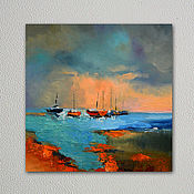 Абстрактный Морской Пейзаж, Восход Солнца,  Картина маслом 75х60 см