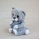 Grey cat with a fish. Felted Toy. touch-me. My Livemaster. Фото №4