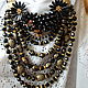 Multi-row necklace made of black beads with gold lettering, Necklace, Krasnoyarsk,  Фото №1