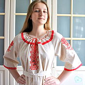 Русский стиль handmade. Livemaster - original item Russian linen dress with embroidery 