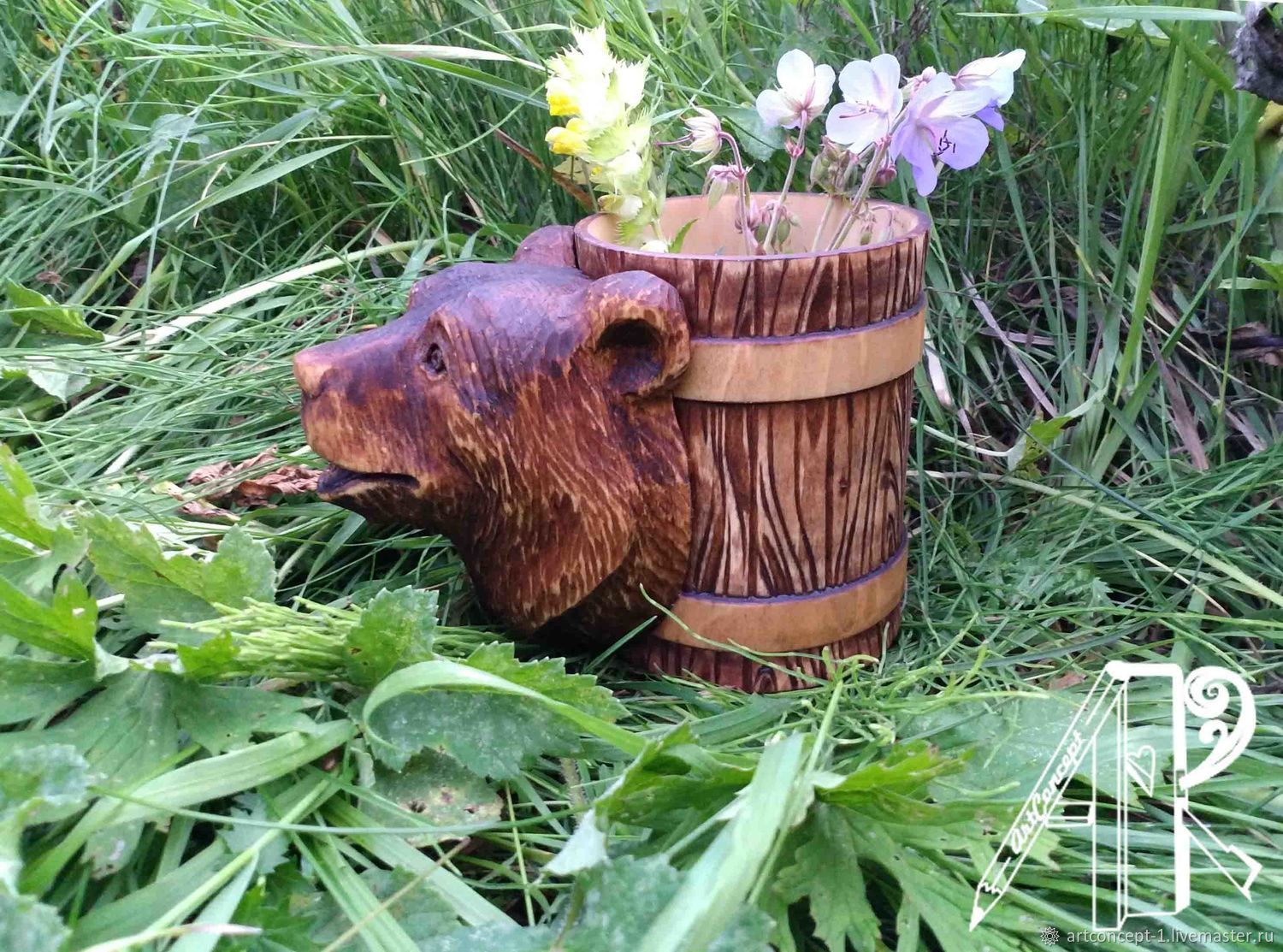 Beer mug made of wood carved ' Bear'. Hand carved, Mugs and cups, Ryazan,  Фото №1
