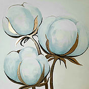 Картины и панно handmade. Livemaster - original item Painting Cotton with Gold Flowers White Interior Painting. Handmade.