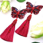 Украшения handmade. Livemaster - original item Burgundy red butterflies earrings Tassels romanric earrings. Handmade.