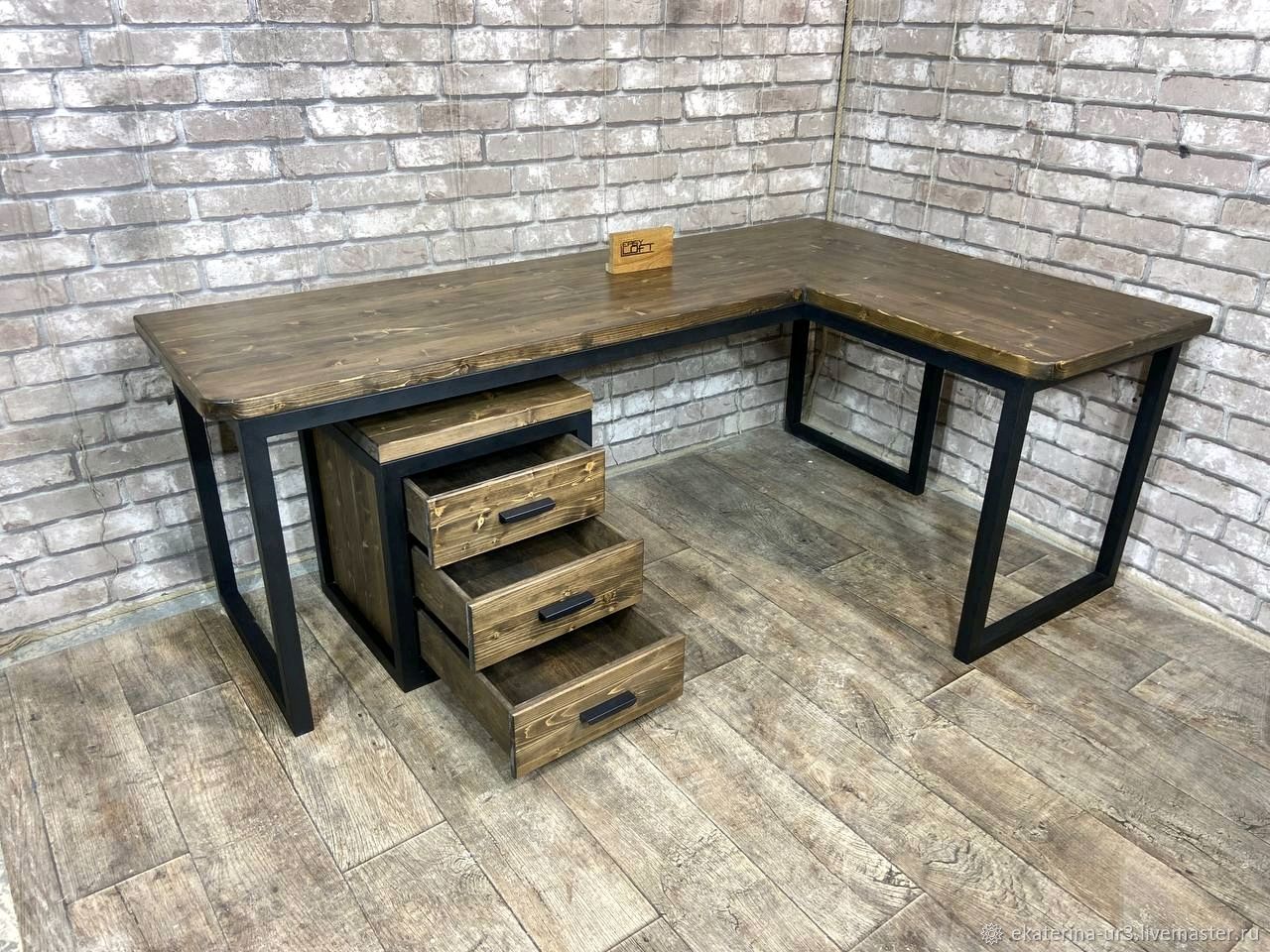 Стол письменный, угловой, в стиле лофт, с тумбой в интернет-магазине ...