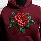 Burgundy sweatshirt with rose Dolce rose handmade embroidery, Sweatshirts, Moscow,  Фото №1