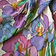 Pantin Irises, crepe de Chine,hand-painted,cold batik,made by hand fringe,230h70 cm
