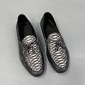 Обувь ручной работы handmade. Livemaster - original item Loafers with tassels, made of genuine python leather, in gray!. Handmade.