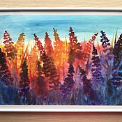Картины и панно handmade. Livemaster - original item Watercolor painting with sunny lavender in the field 