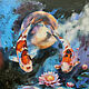 Картина с рыбками кои маслом на холсте 50/50 см, Картины, Сочи,  Фото №1