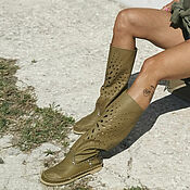 Обувь ручной работы handmade. Livemaster - original item STELLA-Leather Summer Boots-Handmade-Olive Boots. Handmade.