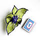 Leather Brooch Sabine leather flower blue cobalt green pear. Brooches. De-Si-Re. My Livemaster. Фото №5