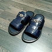 Обувь ручной работы handmade. Livemaster - original item Men`s crocodile leather sandals, in blue, custom made!. Handmade.