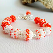 Украшения handmade. Livemaster - original item Orange beaded bracelet with pearl beads and mother of pearl. Handmade.