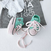 Одежда детская handmade. Livemaster - original item Booties sneakers for the birth of a boy, mint. 0-1 months.. Handmade.