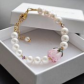 Украшения handmade. Livemaster - original item bracelet : Pink Rose /Pearl. Handmade.
