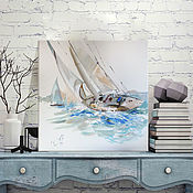Картины и панно handmade. Livemaster - original item Pearl sail - painting with a yacht-painting with the sea. Handmade.