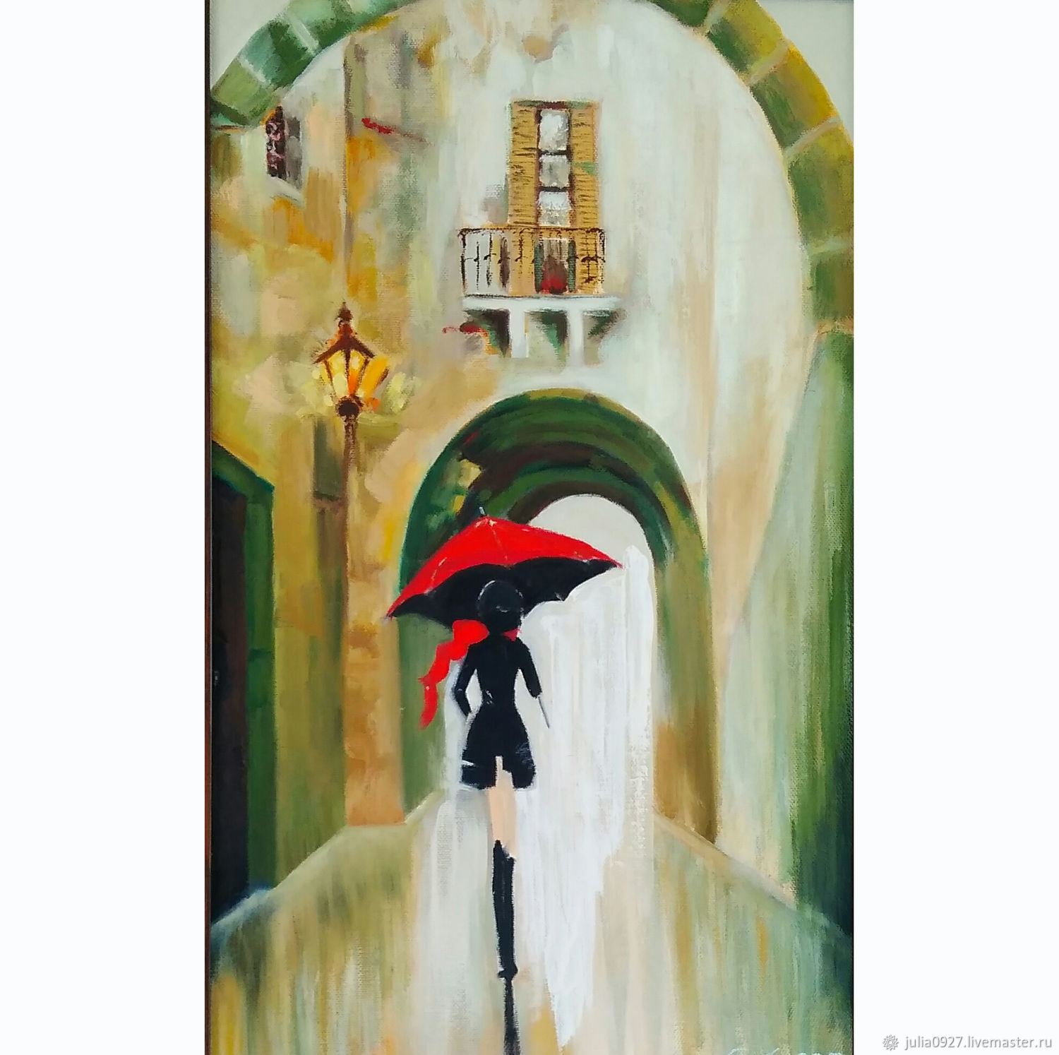 Painting A girl with a red umbrella rain in a baguette, Pictures, Ekaterinburg,  Фото №1