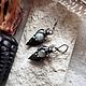 Obsidian arrow earrings with Labradors and mother of pearl (e-008-04), Earrings, St. Petersburg,  Фото №1