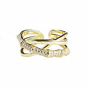 Украшения handmade. Livemaster - original item Bamboo ring, gold ring with cubic zirconia, ring dimensionless. Handmade.
