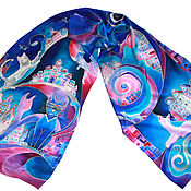 Шелковый шарф батик "Цветущая сакура"