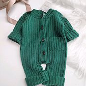 Работы для детей, handmade. Livemaster - original item Children`s knitted jumpsuit, 52-56 cm. dark green. Handmade.
