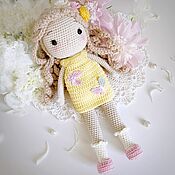 Куклы и игрушки handmade. Livemaster - original item Nastenka doll in a yellow dress with butterflies. Handmade.