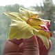 Зажим с орхидеей "Алая лента в желтом бархате". Заколки. Анна Медведева. Ярмарка Мастеров.  Фото №4