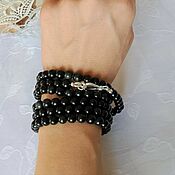 Украшения handmade. Livemaster - original item Winding bracelet (6 rows) made of obsidian and 925 sterling silver. Handmade.