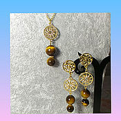 Украшения handmade. Livemaster - original item Set-Chain with pendant, earrings and bracelet (tiger eye). Handmade.