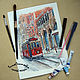 Order Painting: painting watercolor drawing landscape city RED TRAM. pictures & decor of TanyaSeptember. Livemaster. . Pictures Фото №3