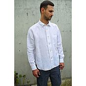 Рубашка мужская из крапивы Рами Ramie French Work Shirt Garment Dyed