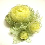 Украшения handmade. Livemaster - original item Brooch with flowers made of fabric Lemon-Olive Bouquet. Handmade.