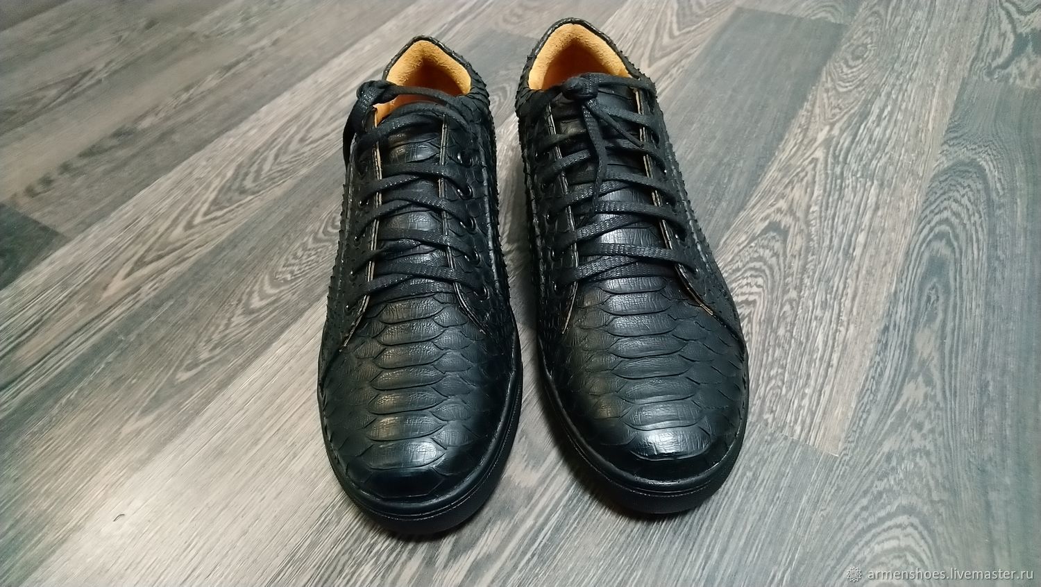 Python leather sneakers in classic black, Training shoes, Tosno,  Фото №1
