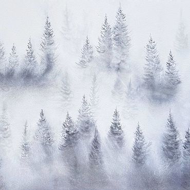 Картины и панно ручной работы. Ярмарка Мастеров - ручная работа Картина акварелью большая «Туманный лес». Handmade.