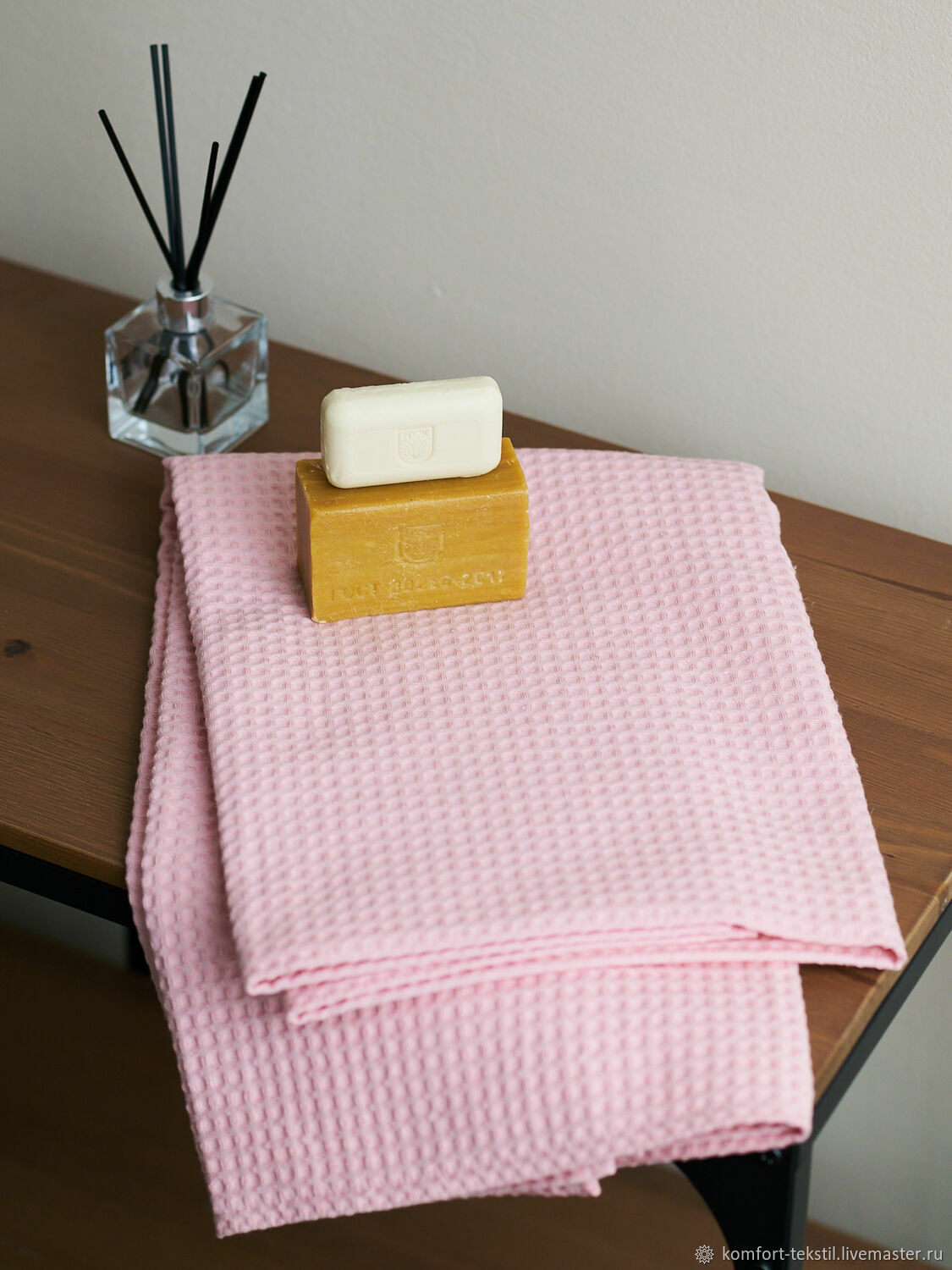 Вафельное полотенце банное розовое, Полотенца, Ижевск,  Фото №1