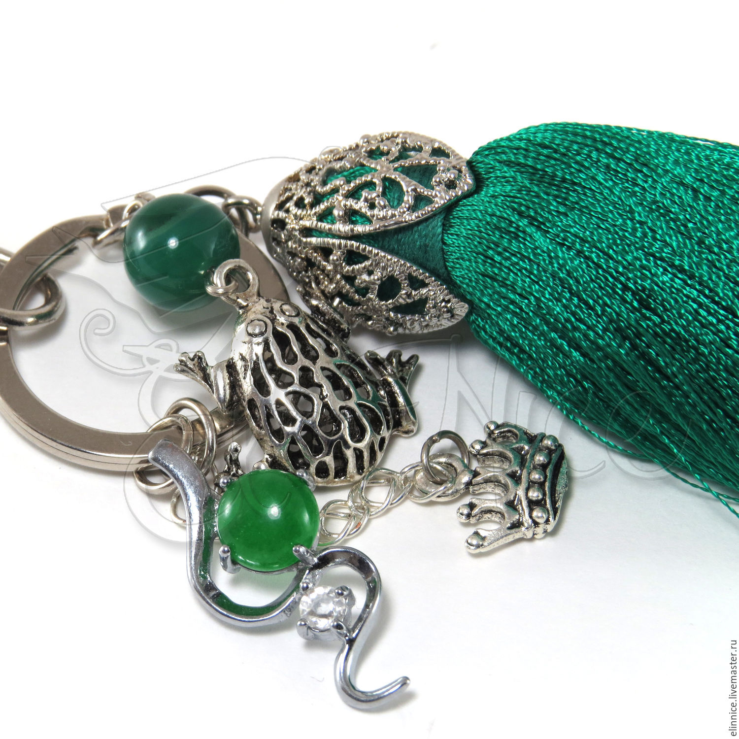Зеленый брелок "Царевна Лягушка" Брелок для ключей, брелок с лягушкой