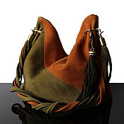 Сумка с фермуаром: Оливковая замша сумочка в ретро стиле