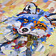 An example of a painting painted with a palette knife with a Fox in detail
