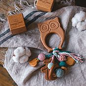 Куклы и игрушки handmade. Livemaster - original item Rattle, teething toy for baby eco-friendly Owl juniper. Handmade.