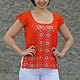 Order Summer jacket, openwork top, knitted lace blouse Orange. Подарки на 8 Марта от 'Azhurles'. Livemaster. . Tops Фото №3