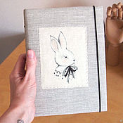 Канцелярские товары handmade. Livemaster - original item Notebook with a hare (linen, 21h15cm, A5 format). Handmade.