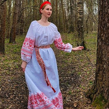 Русский стиль ручной работы. Ярмарка Мастеров - ручная работа Народное платье с орнаментом и поясом, хлопок. Handmade.