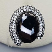 Украшения handmade. Livemaster - original item Silver ring with black onyx 19h14 mm and cubic zirconia. Handmade.