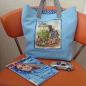 Сумки и аксессуары handmade. Livemaster - original item Beach Bag Blue Fabric Bag Textile Bag with Applique. Handmade.