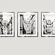 Paris Triptych for the interior, Black and white fine art photographs paintings to buy, Vertical paintings on the wall.
