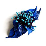 Украшения handmade. Livemaster - original item Festive brooch flower with stamens Salute blue azure with turquoise. Handmade.